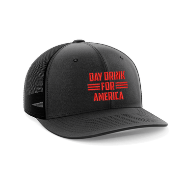 Day Drink For America Embroidered Trucker Hat Hat Greater Half Heather Black/Black